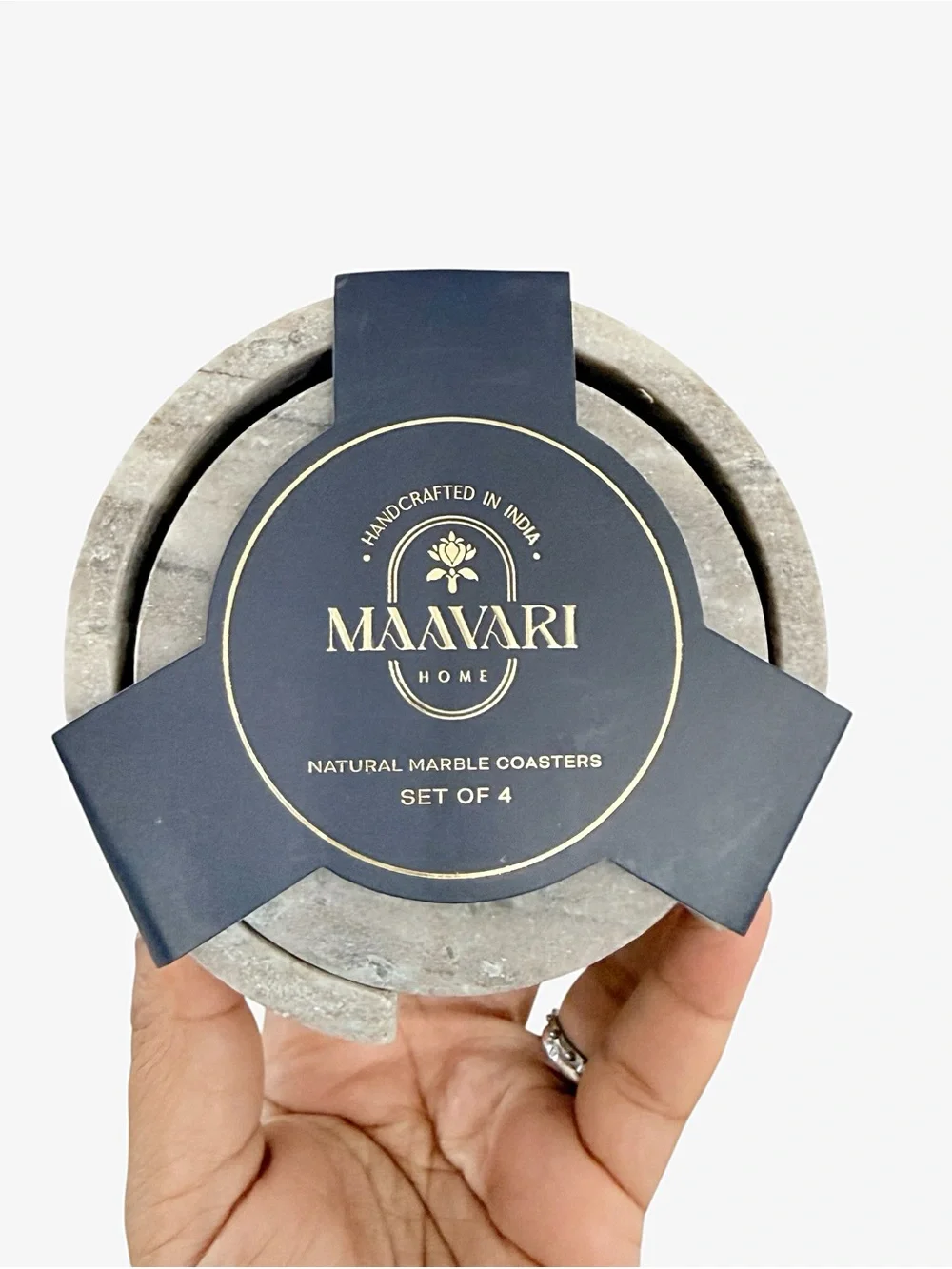 MAAVARI Home Gray Natural Marble Coasters Set of 4